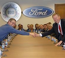 Ron Gettelfinger (left), UAW President and Alan Mulally, President and CEO, Ford Motor Company.